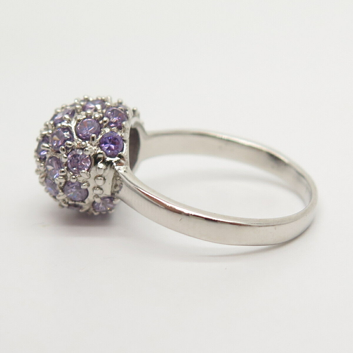 925 Sterling Silver Amethyst-Tone C Z Ball Design Ring Size 8