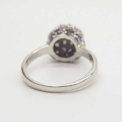 925 Sterling Silver Amethyst-Tone C Z Ball Design Ring Size 8