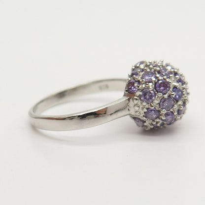 925 Sterling Silver Amethyst-Tone C Z Ball Design Ring Size 8