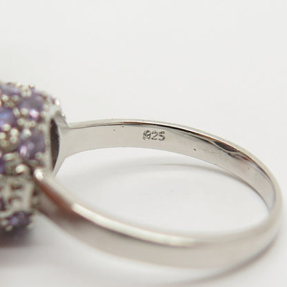 925 Sterling Silver Amethyst-Tone C Z Ball Design Ring Size 8