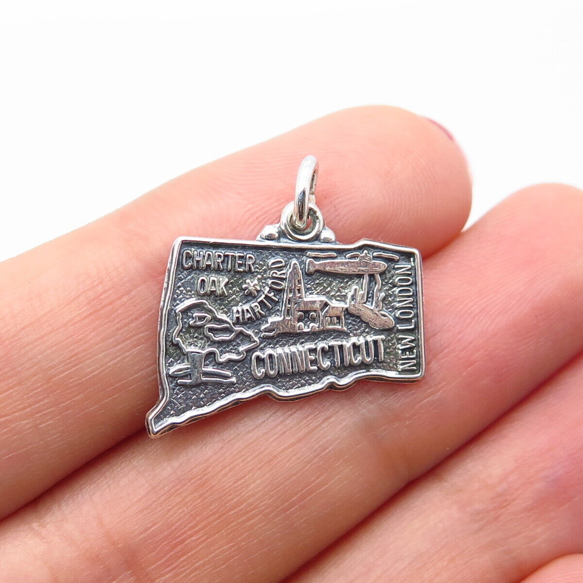 925 Sterling Silver Vintage "Connecticut" State Map Charm Pendant