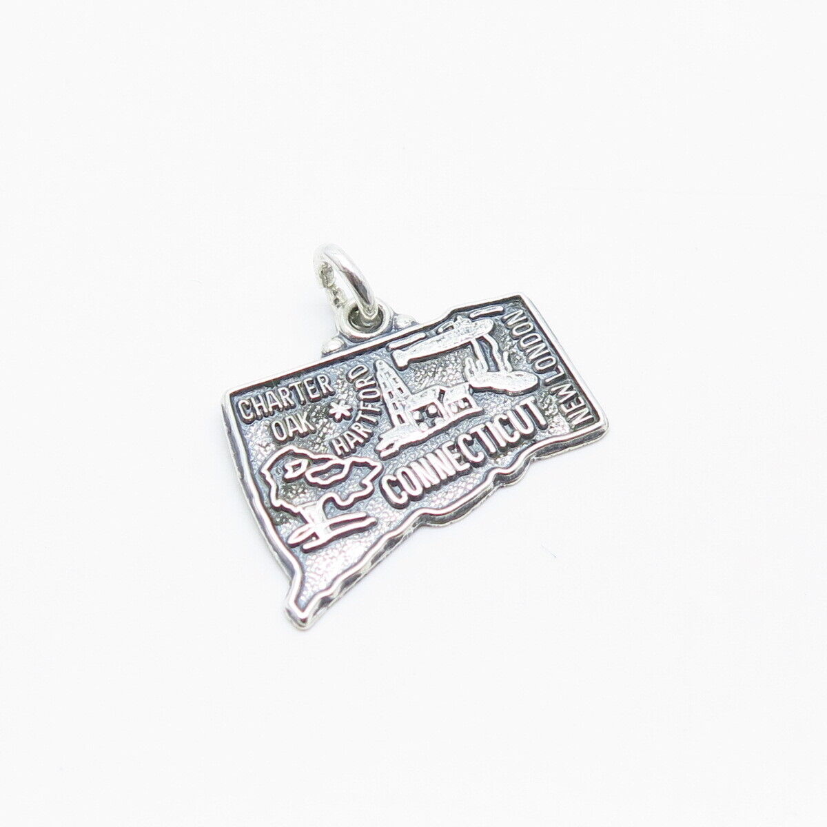 925 Sterling Silver Vintage "Connecticut" State Map Charm Pendant