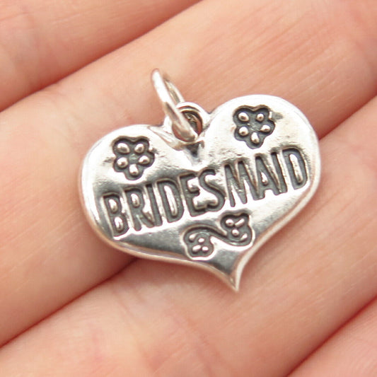 925 Sterling Silver Vintage SJC "Bridesmaid" Heart Pendant