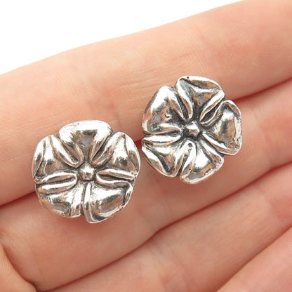 925 Sterling Silver Vintage Floral Screw Back Earrings