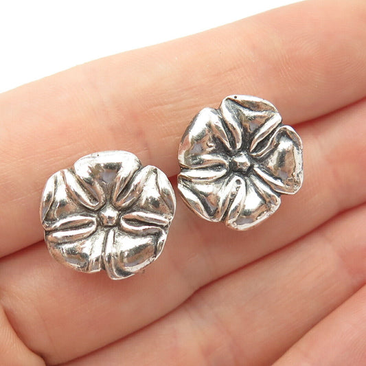 925 Sterling Silver Vintage Floral Screw Back Earrings