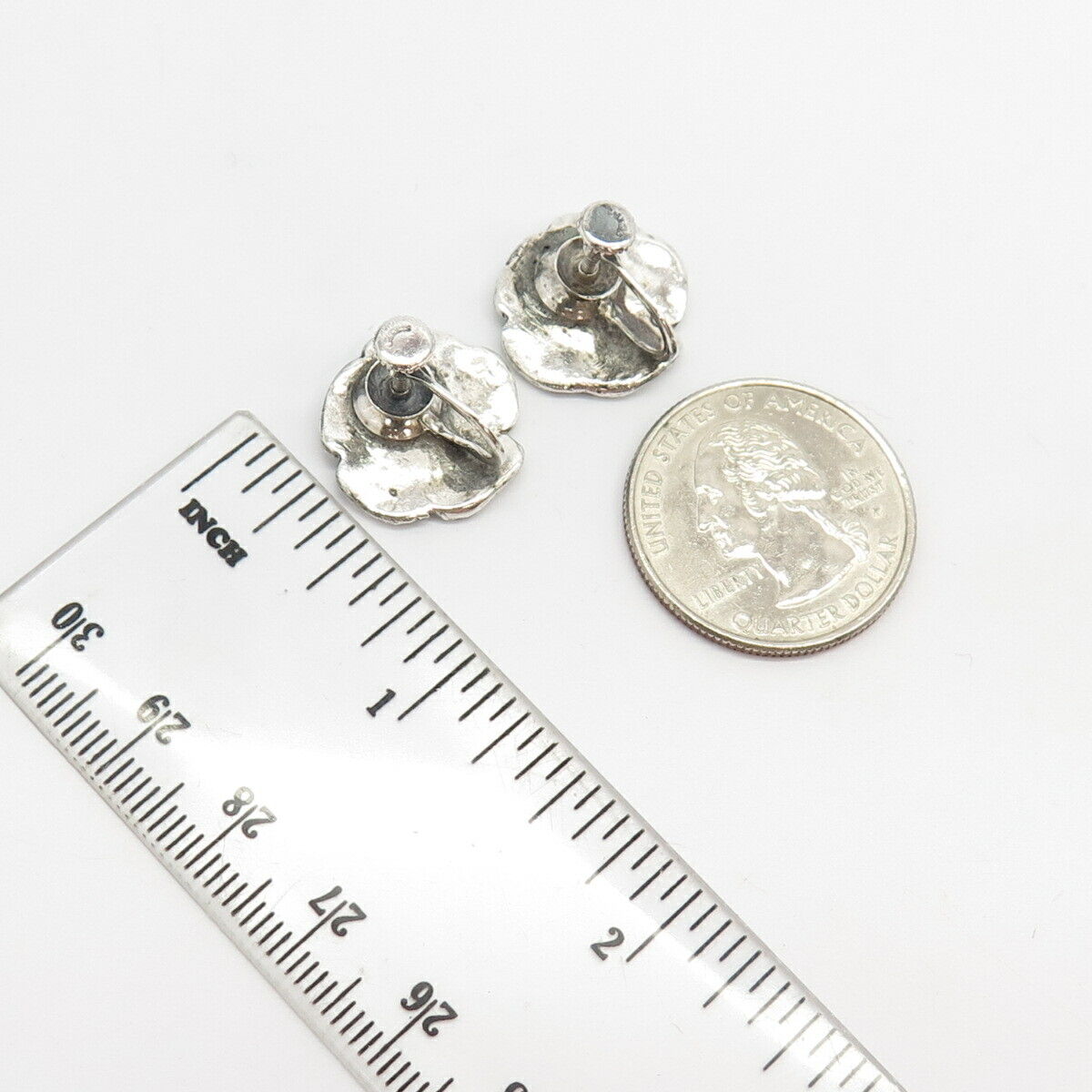 925 Sterling Silver Vintage Floral Screw Back Earrings