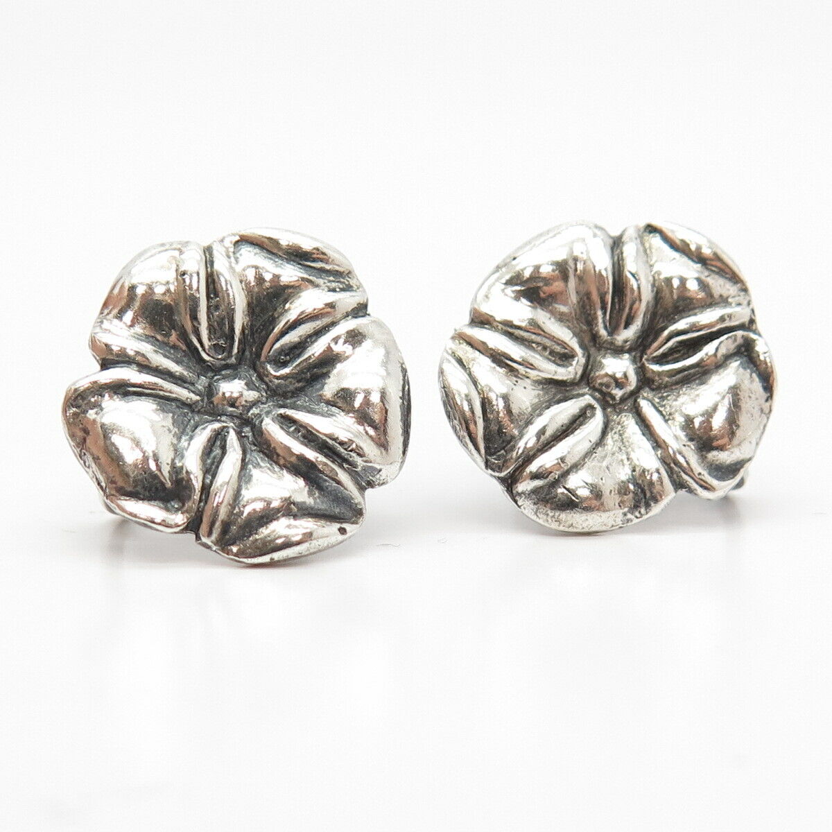 925 Sterling Silver Vintage Floral Screw Back Earrings