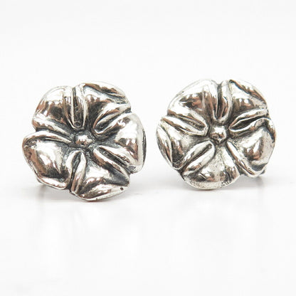 925 Sterling Silver Vintage Floral Screw Back Earrings