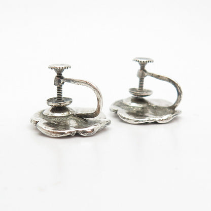 925 Sterling Silver Vintage Floral Screw Back Earrings