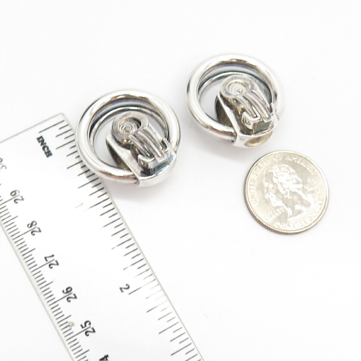 925 Sterling Silver Vintage S’Paliu Modernist Round Clip On Earrings