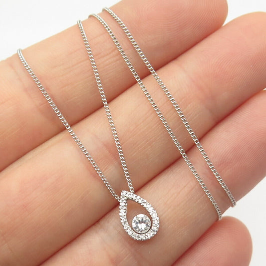 925 Sterling Silver C Z Drop Cable Chain Necklace 18"