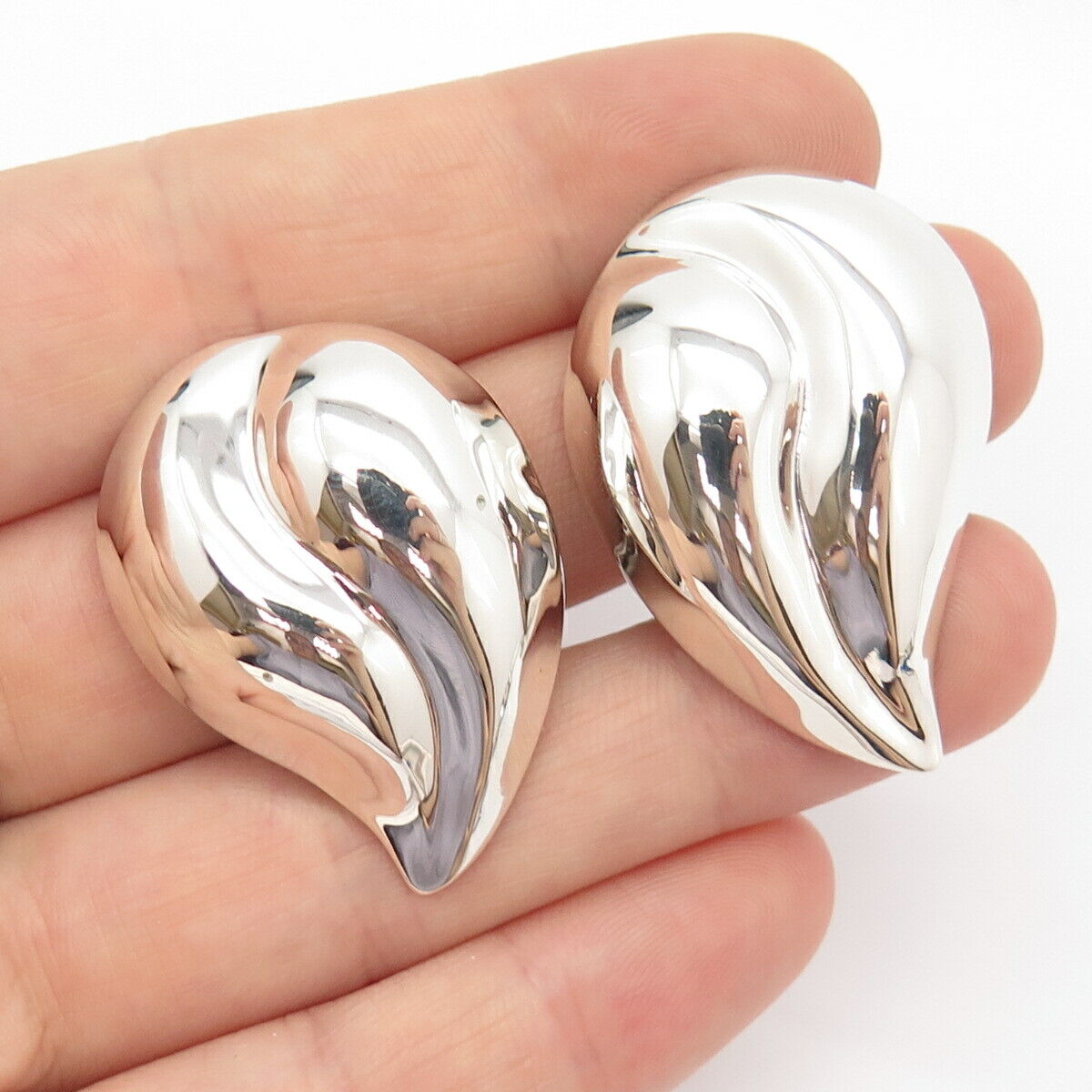 925 Sterling Silver Vintage Mexico Modernist Clip On Earrings