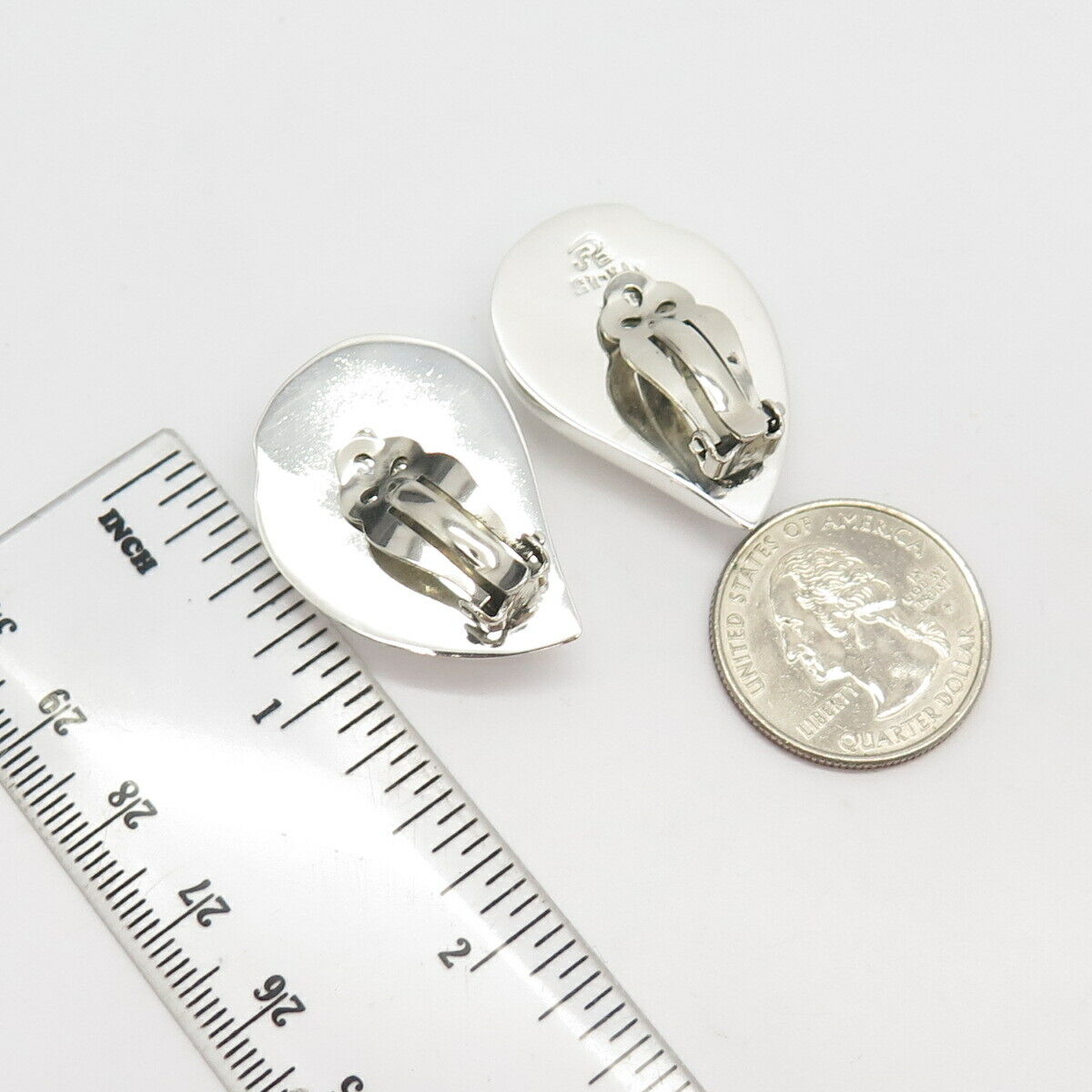 925 Sterling Silver Vintage Mexico Puffy Wrinkled Clip On Earrings