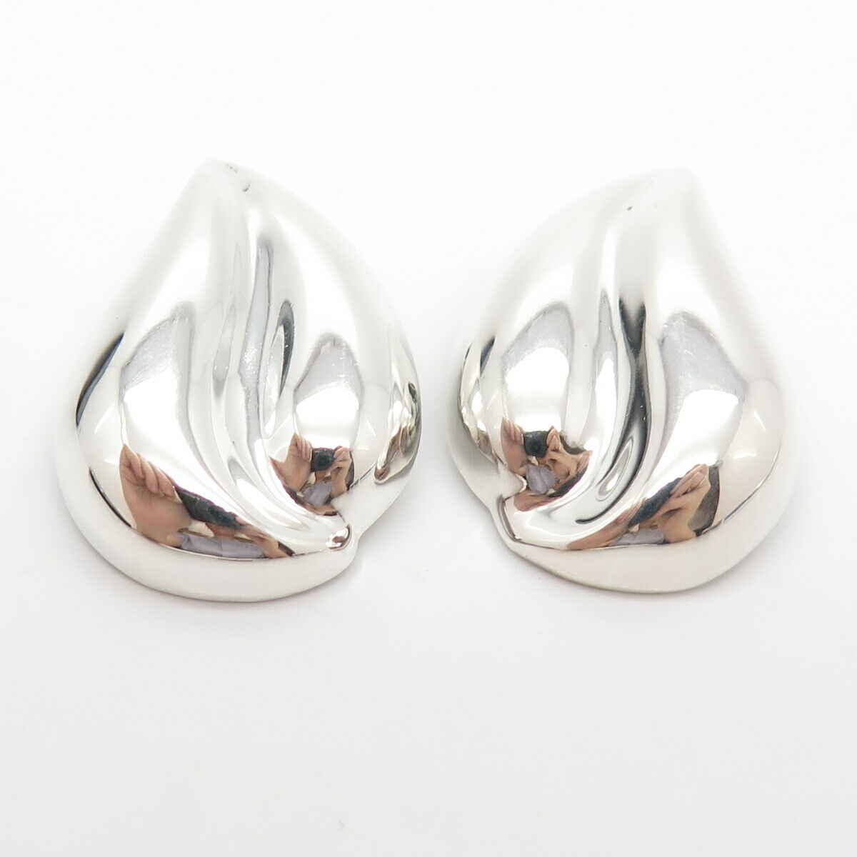 925 Sterling Silver Vintage Mexico Puffy Wrinkled Clip On Earrings