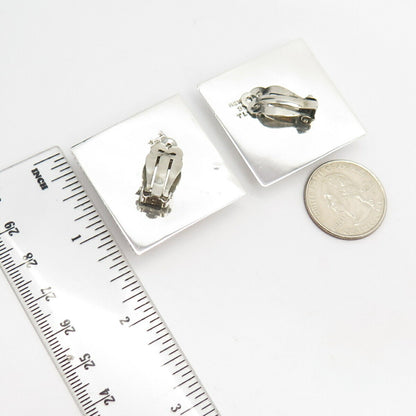 925 Sterling Silver Vintage Mexico C Z Ribbed Square Clip On Earrings