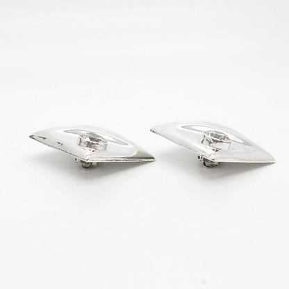 925 Sterling Silver Vintage Mexico C Z Ribbed Square Clip On Earrings