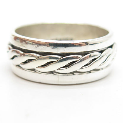 925 Sterling Silver Vintage Mexico Braided / Woven Rotating Band Ring Size 13.5