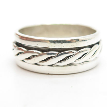 925 Sterling Silver Vintage Mexico Braided / Woven Rotating Band Ring Size 13.5