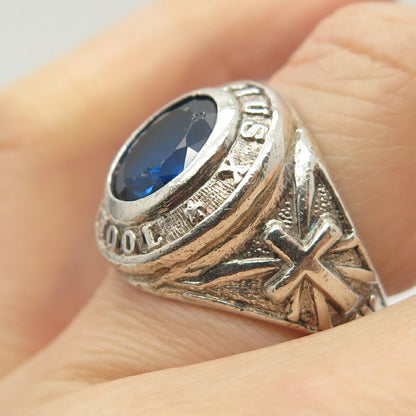 925 Sterling Vintage Lab-Created Sapphire "St. Pius X" School Ring Size 6 1/4