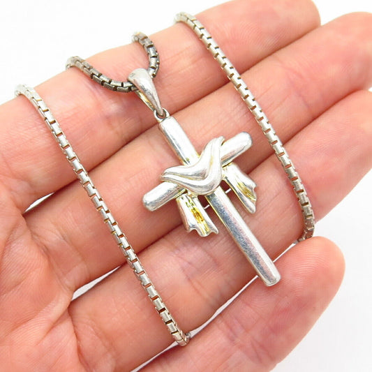 925 Sterling Silver Italy Cross Pendant Round Box Chain Necklace 19"