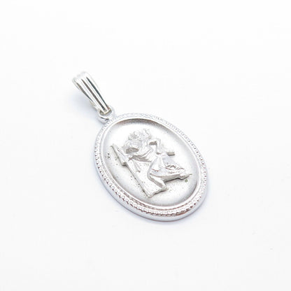 925 Sterling Silver Vintage Theda St. Christopher Religious Pendant