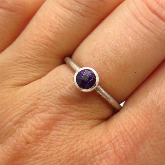 925 Sterling Silver Amethyst-Tone C Z Ring Size 8