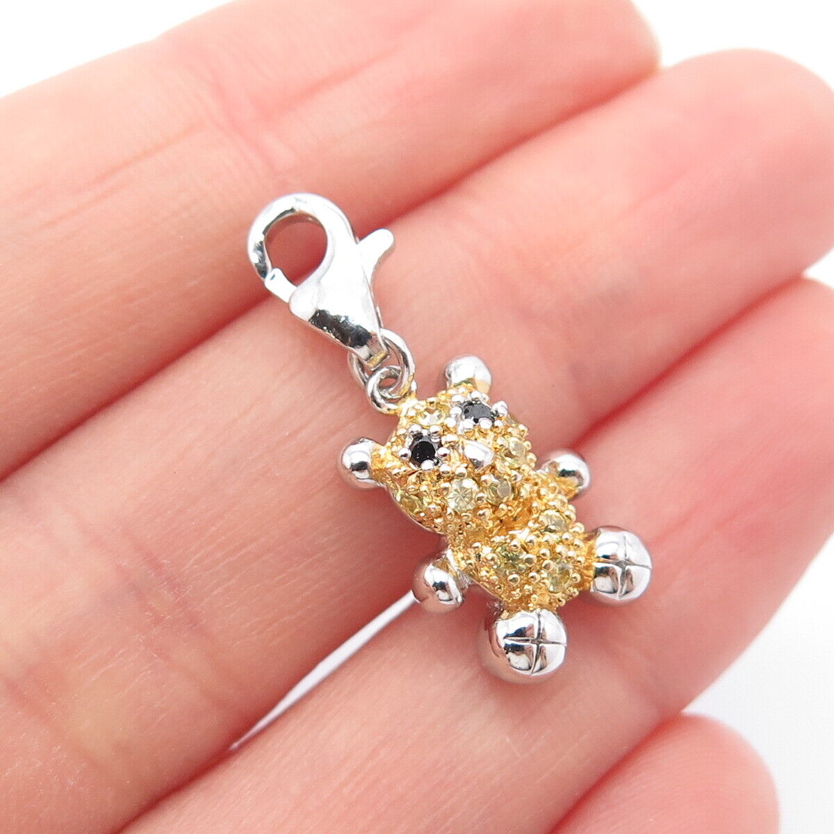 925 Sterling Silver Multi-Color C Z Teddy Bear Charm Pendant