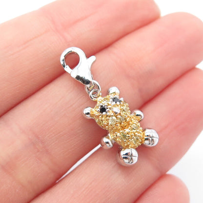 925 Sterling Silver Multi-Color C Z Teddy Bear Charm Pendant