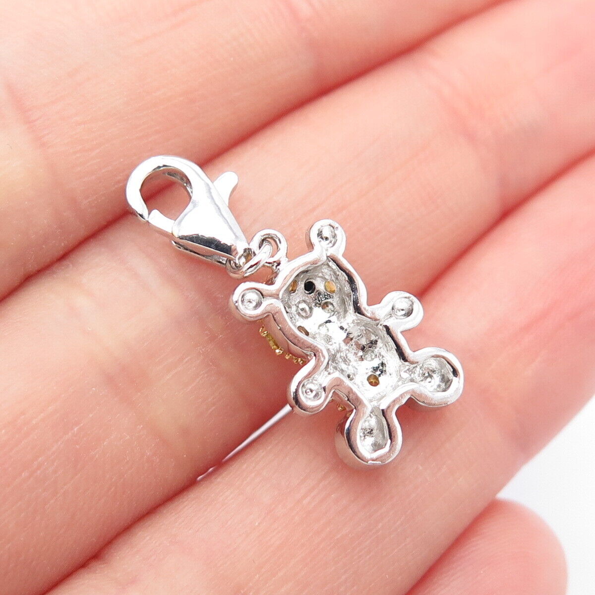 925 Sterling Silver Multi-Color C Z Teddy Bear Charm Pendant