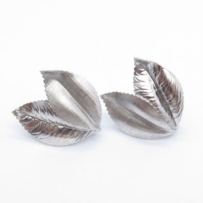 925 Sterling Silver Vintage Van Dell Textured Leaf Screw Back Earrings