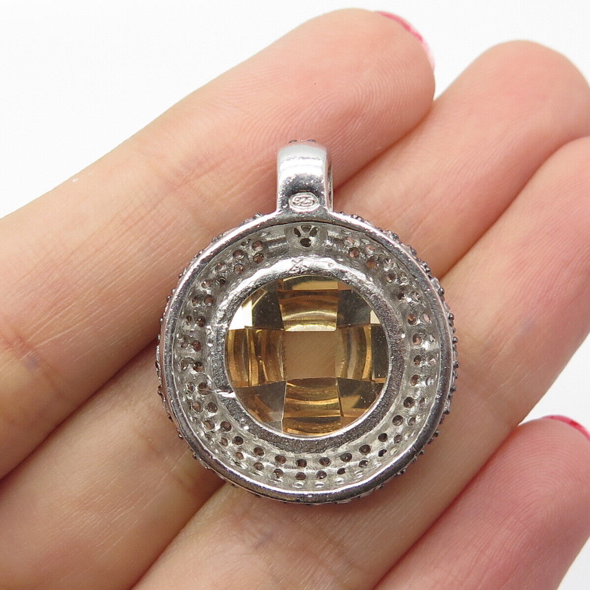 925 Sterling Silver White & Citrine-Tone C Z Pendant