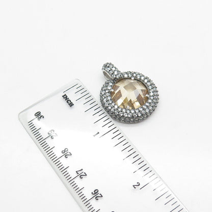 925 Sterling Silver White & Citrine-Tone C Z Pendant