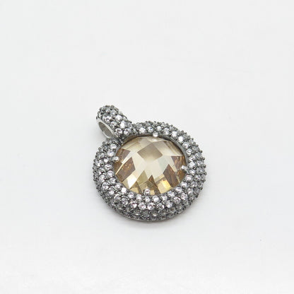 925 Sterling Silver White & Citrine-Tone C Z Pendant