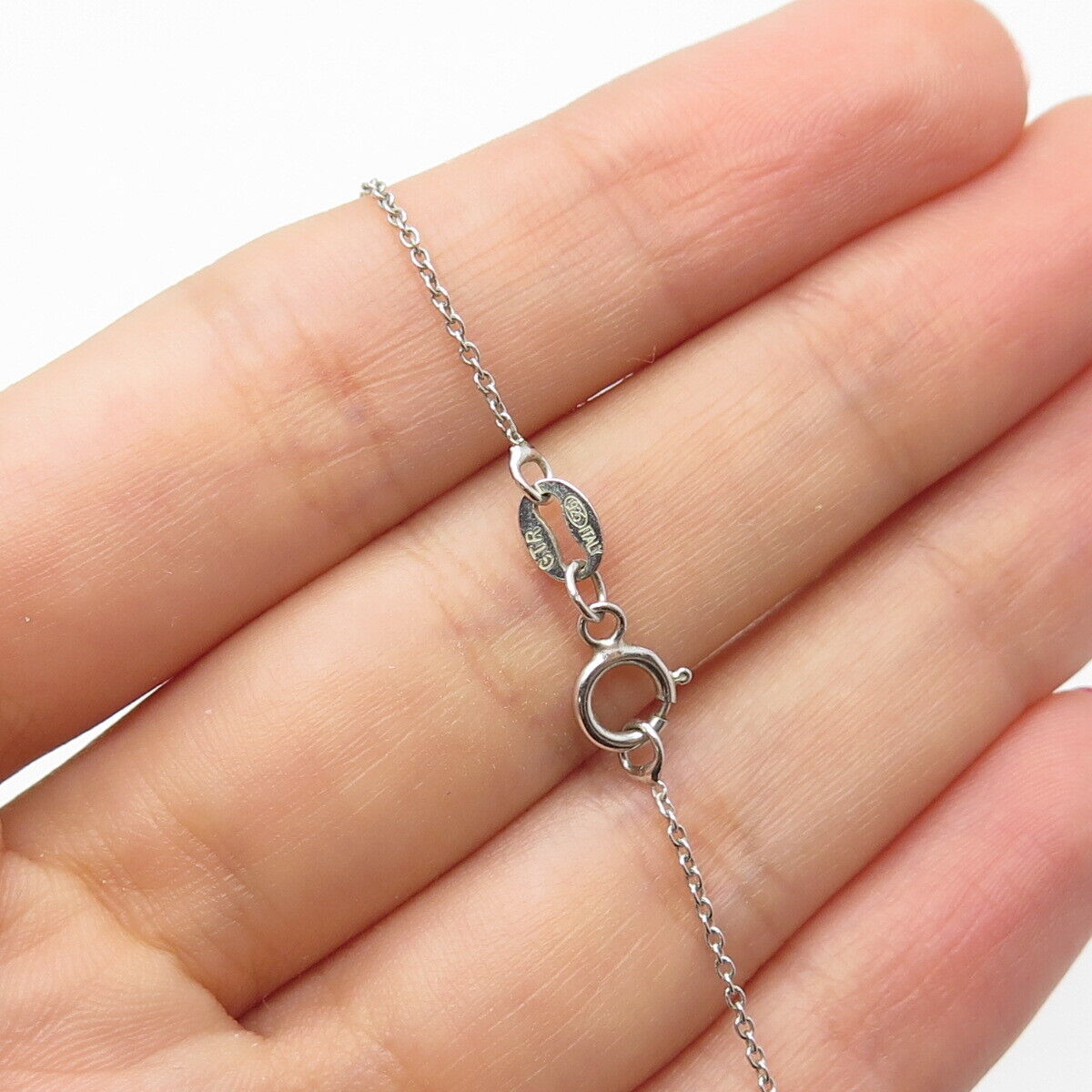 925 Sterling Silver Italy C Z Open Heart Pendant Rolo Chain Necklace 20"