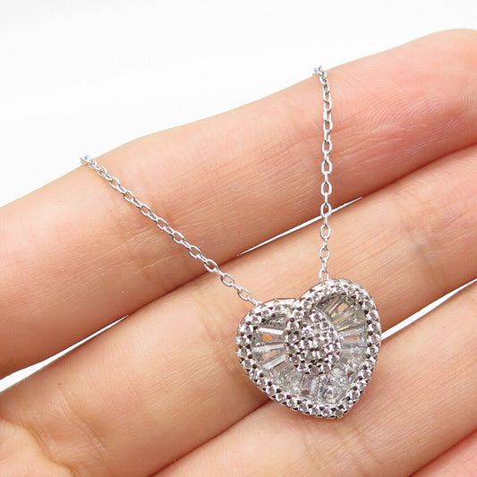 925 Sterling Silver C Z Heart Rolo Chain Necklace 20"