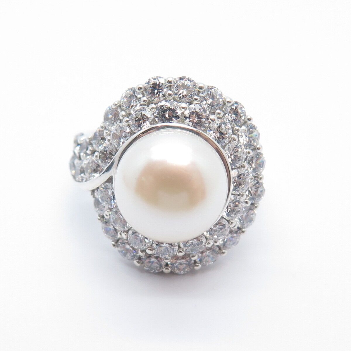 925 Sterling Silver Real Pearl & C Z Ring Size 6.25