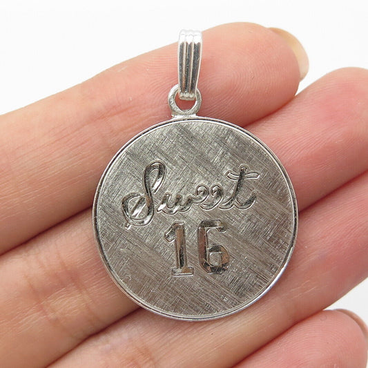 925 Sterling Silver Vintage "Sweet 16" Textured Round Pendant