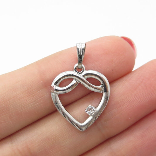 925 Sterling Silver Vintage C Z Open Heart Pendant