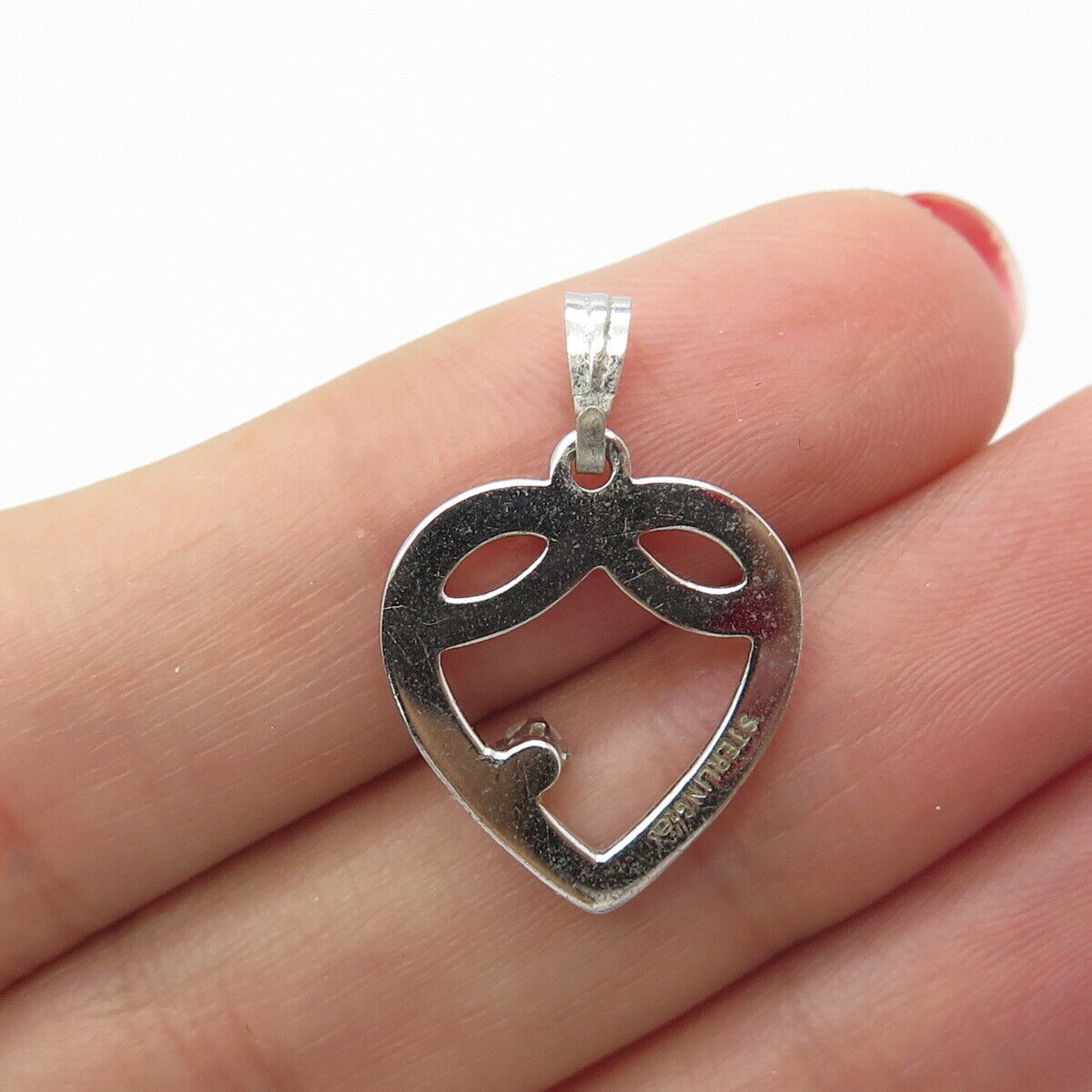 925 Sterling Silver Vintage C Z Open Heart Pendant