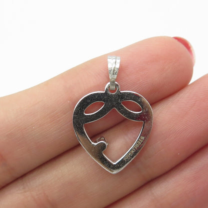 925 Sterling Silver Vintage C Z Open Heart Pendant