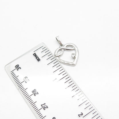 925 Sterling Silver Vintage C Z Open Heart Pendant