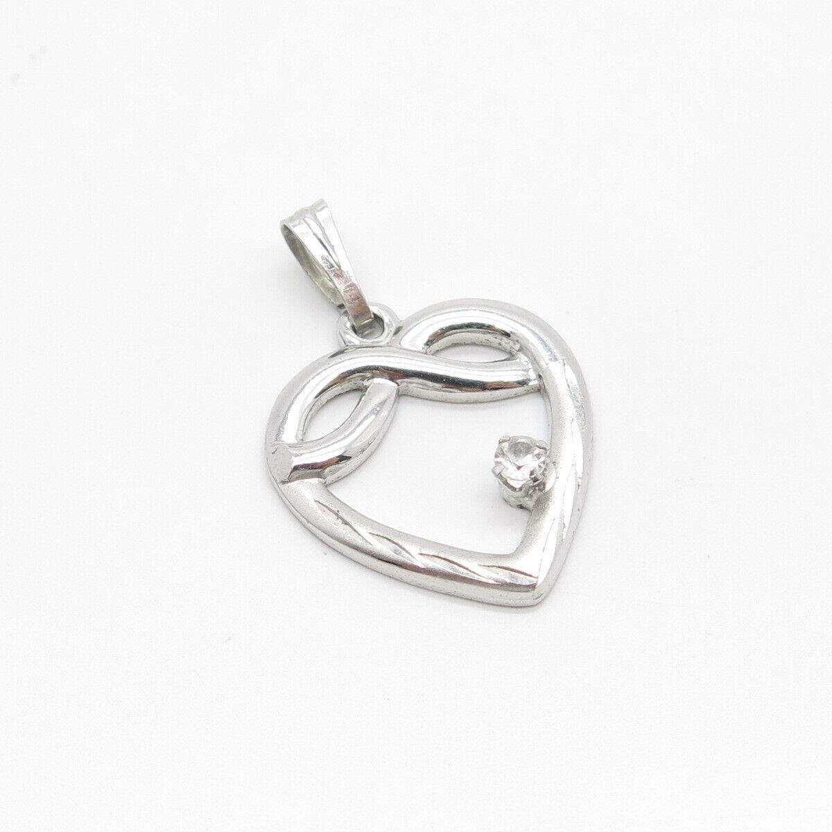 925 Sterling Silver Vintage C Z Open Heart Pendant