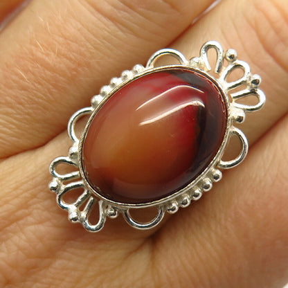 925 Sterling Silver Real Plume Agate Gemstone Ring Size 7 3/4