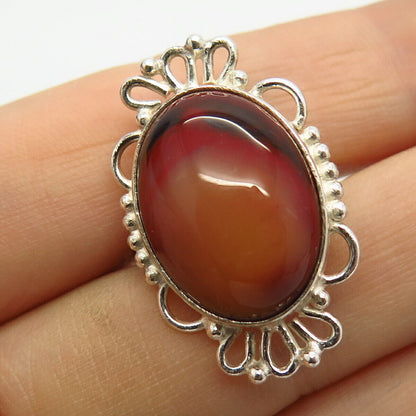 925 Sterling Silver Real Plume Agate Gemstone Ring Size 7 3/4