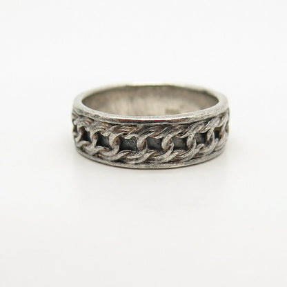 925 Sterling Silver Vintage Peter Stone Chain Design Band Ring Size 7 3/4