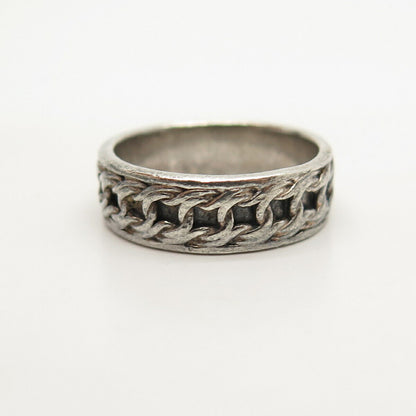 925 Sterling Silver Vintage Peter Stone Chain Design Band Ring Size 7 3/4