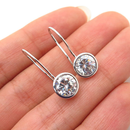 925 Sterling Silver C Z Round Design Hook Earrings