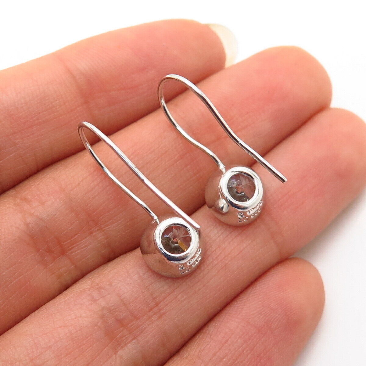 925 Sterling Silver C Z Round Design Hook Earrings