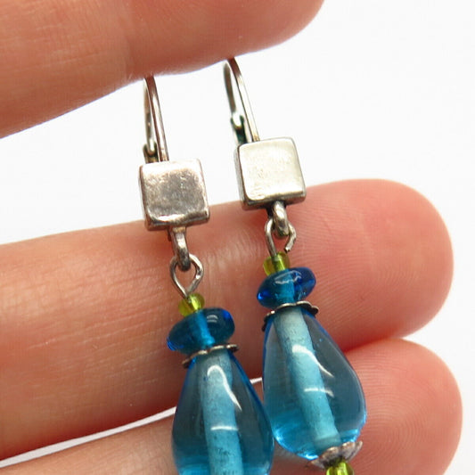 925 Sterling Silver Vintage Multi-Color Glass Dangling Earrings