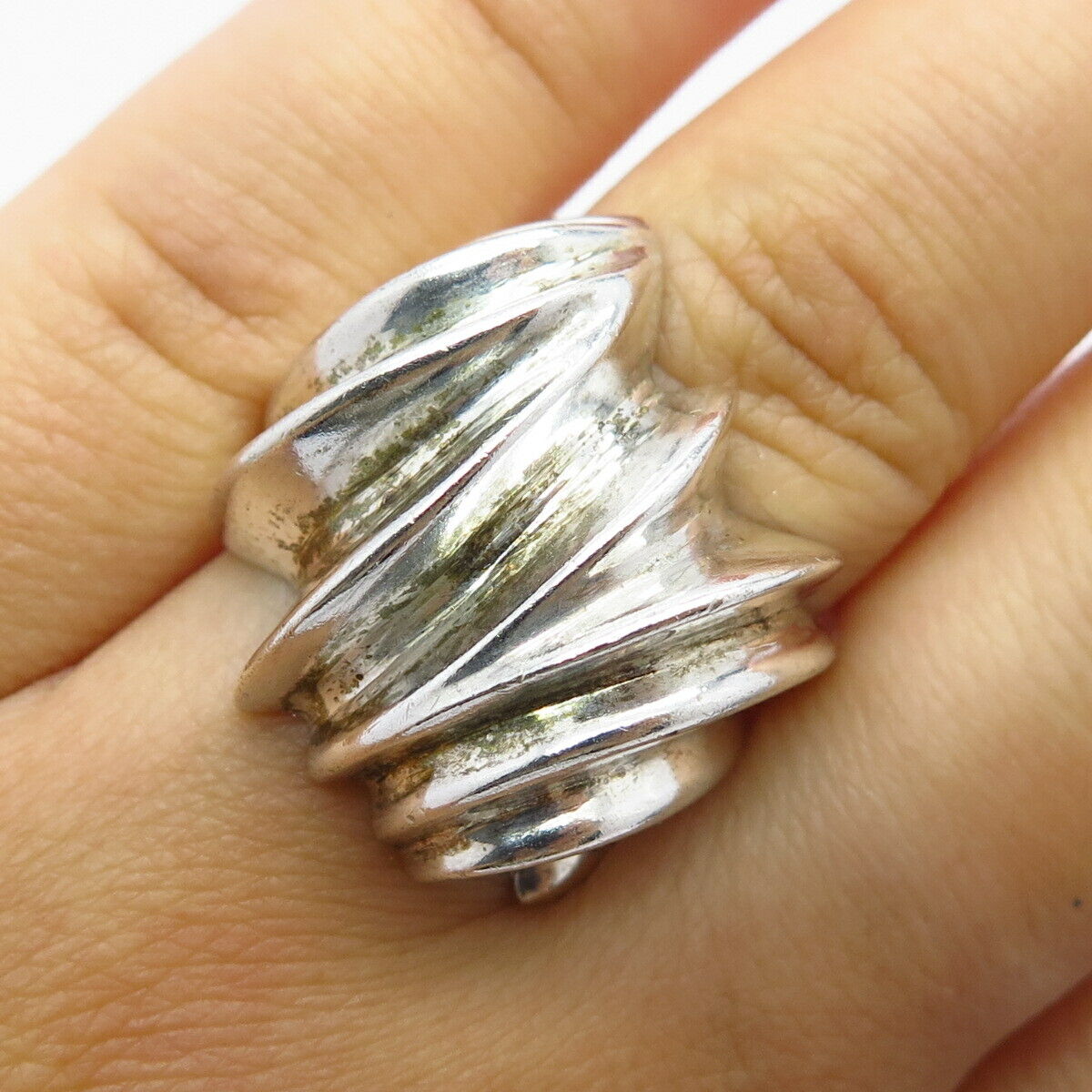 925 Sterling Silver Vintage Mexico Ribbed Wide Ring Size 5 3/4